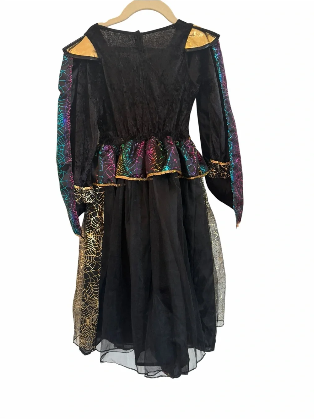 Unbranded Girls' Black Rainbow Spiderweb Witch Costume with Hat